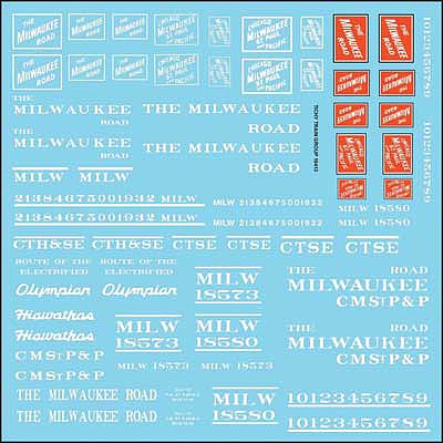 Tichy Trains 10413N HO Scale Railroad Decal Set -- Milwaukee Road Roadname Set (white)