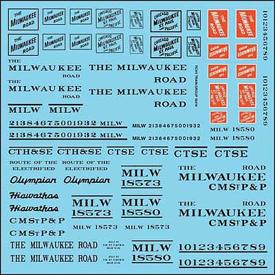 Tichy Trains 10414 HO Scale Railroad Decal Set -- Milwaukee Road Roadname Set (black)