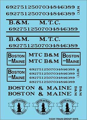 Tichy Trains 10416 HO Scale Railroad Decal Set -- Boston & Maine - MTC Roadname Set (black)