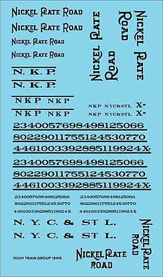 Tichy Trains 10418 HO Scale Railroad Decal Set -- Nickel Plate Road Roadname Set (black)