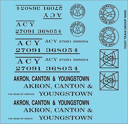 Tichy Trains 10420N N Scale Railroad Decal Set -- Akron, Canton & Youngstown Roadname Set (black)