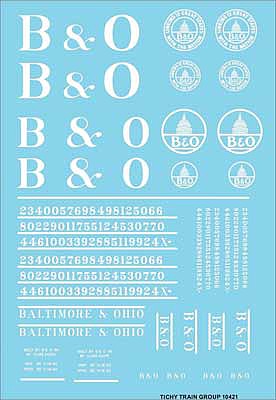 Tichy Trains 10421N N Scale Railroad Decal Set -- Baltimore & Ohio Roadname Set (white)