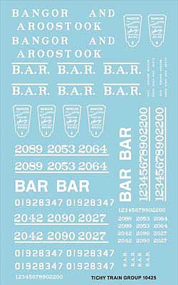Tichy Trains 10425 HO Scale Railroad Decal Set -- Bangor & Aroostook Roadname Set (white)