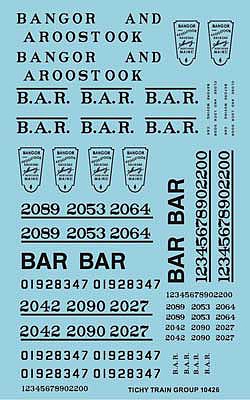 Tichy Trains 10426 HO Scale Railroad Decal Set -- Bangor & Aroostook Roadname Set (black)