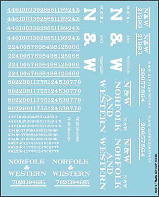 Tichy Trains 10428 HO Scale Railroad Decal Set -- Norfolk & Western Roadname Set (white)