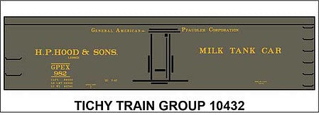 Tichy Trains 10432N N Scale Railroad Decal Set -- HP Hood & Sons GPEX Milk Tank Car
