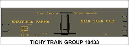 Tichy Trains 10433 HO Scale Railroad Decal Set -- Sheffield Farms GPEX Milk Tank Car