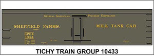 Tichy Trains 10433 HO Scale Railroad Decal Set -- Sheffield Farms GPEX Milk Tank Car