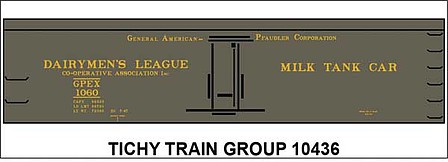 Tichy Trains 10436 HO Scale Railroad Decal Set -- Dairymen's League GPEX Milk Tank Car
