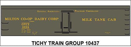 Tichy Trains 10437 HO Scale Railroad Decal Set -- Milton Co-op GPEX Milk Tank Car