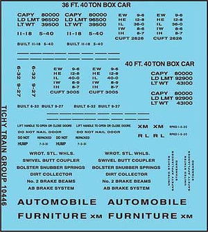 Tichy Trains 10446 HO Scale Railroad Decal Set -- 36', 40' Boxcar Data, Gothic Lettering (black)