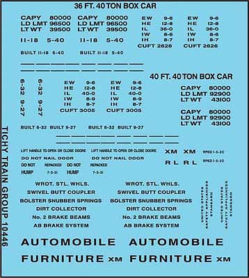 Tichy Trains 10446 HO Scale Railroad Decal Set -- 36', 40' Boxcar Data, Gothic Lettering (black)