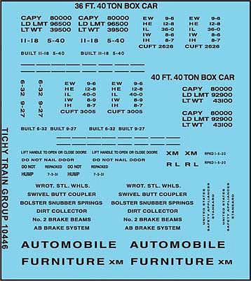 Tichy Trains 10446N N Scale Railroad Decal Set -- 36', 40' Boxcar Data, Gothic Lettering (black)
