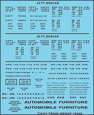 Tichy Trains 10448 HO Scale Railroad Decal Set -- 40', 50' Boxcar Data, Gothic Lettering (black)