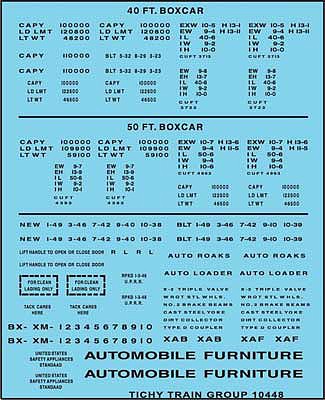 Tichy Trains 10448N N Scale Railroad Decal Set -- 40', 50' Boxcar Data, Gothic Lettering (black)