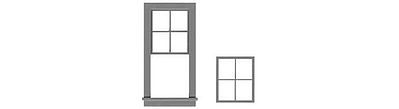 Tichy Trains 2022 O Scale Windows - Double Hung -- 4-Over-4 w/Separate Lower Sash, Scale 29 x 66" Fits .65 x 1.48" Opening pkg(6)