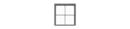 Tichy Trains 2060 HO Scale 2/2 45 x 45" Scale Double-Hung Window -- Plastic w/Glazing & Shades For .925 x 1" Opening pkg(6)