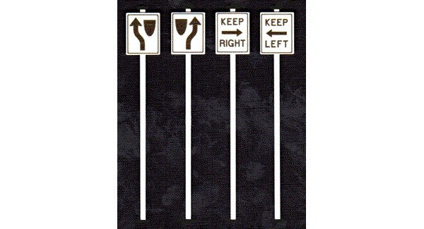 Tichy Trains 2067 O Misc Road Signs (2ea Keep Left/Right, Text & Picture Versions) (D)