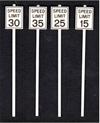 Tichy Trains 3543 S Scale Low Speed Limit Signs -- 2 Each: 15, 25, 30 & 35mph