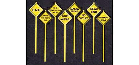 Tichy Trains 3553 S Scale Written Road Warning Signs -- pkg(8)
