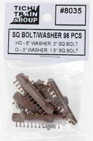 Tichy Trains 8035 HO 3" Square Bolt w/6" Washer (96)