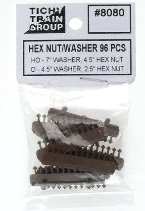 Tichy Trains 8080 HO 4.5" Hex Nut w/7" Washer (96)