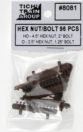 Tichy Trains 8081 HO 4.5" Hex Nut & w/2"Bolt (96)