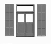 Tichy Trains 8140 HO Scale Double Door w/Transom & Iron Shutters - Set of 3 (Gray Styrene) -- Scale 65" x 115"; Fits .76 x 1.32" Opening