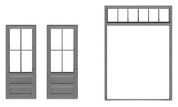 Tichy Trains 8190 HO Scale 4-Lite Double Door w/Separate Masonary Frame w/6-Lite Transom pkg(2) -- Scale 39 x 92" (Fits .965 x 1.36" Opening)
