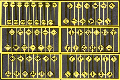 Tichy Trains 8258 HO Scale Early Road Sign Assortment -- 15 Yellow Stop Signs, 60 Warning Signs - 1 Each of Sets #293-8247, 8252-8256