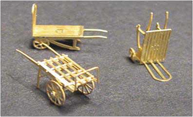 The N Scale Architect 96618 N Scale Luggage Carts - Etched Brass Kit -- 3 Different Baggage Carts Unpainted