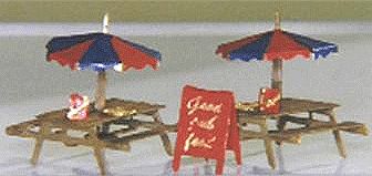 The N Scale Architect 96642 N Scale Shire Scenes Scenery Detail - Kit (Etched Metal) -- Cafe/Picnic Table, Umbrella, Sign & 2 Menus Set of 2