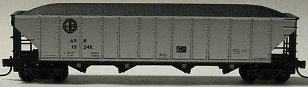 Trainworx 241857 N Scale 100-Ton 4-Bay (Quad) Hopper with Coal Load - Ready to Run -- Alaska Railroad 16242 (aluminum, blue, yellow)
