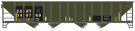 Trainworx 242450 N Scale 100-Ton 4-Bay (Quad) Hopper with Coal Load - Ready to Run -- CSX 342984 (Restencilled L&N, black, yellow, yellow Conspicuity Marks)