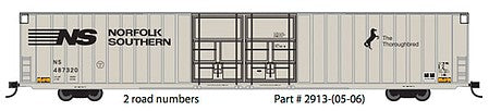 Trainworx 291306 N Scale Thrall 86' Hi-Cube Double-Door Auto Parts Boxcar - Ready to Run -- Norfolk Southern #487323 (gray, black, Thoroughbred Logo)