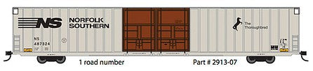 Trainworx 291307 N Scale Thrall 86' Hi-Cube Double-Door Auto Parts Boxcar - Ready to Run -- Norfolk Southern #487324 (gray, black; brown Doors, Thoroughbred Logo)