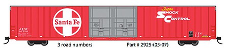 Trainworx 292505 N Scale Thrall 86' Hi-Cube Double-Door Auto Parts Boxcar - Ready to Run -- Santa Fe #36750 (red, white, Large Logo, Super Shock Control Logo)