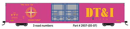 Trainworx 293705 N Scale Thrall 86' Hi-Cube Double-Door Auto Parts Boxcar - Ready to Run -- Detroit, Toledo & Ironton #26814 (magenta, yellow, Billboard DT&I & Compass)