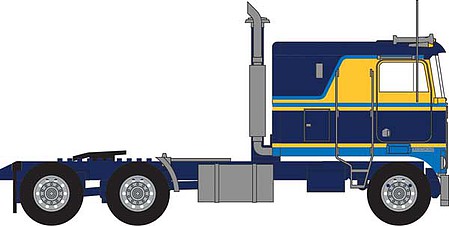 Trainworx 41056 N Scale 1970s Kenworth K100 Potomac Tractor w/VIT Flat-Top Sleeper Cab - Assembled -- Blue, Yellow