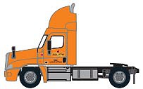 Trainworx 4258503 N Scale Freightliner Cascadia Raised-Roof 2-Axle Semi Tractor - Assembled -- Yellow 1 (orange, yellow logo)