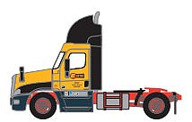 Trainworx 4259401 N Scale Freightliner Cascadia Raised-Roof 2-Axle Semi Tractor - Assembled -- Estes 1 (yellow, black, red, USDOT Number)
