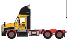 Trainworx 4259404 N Scale Freightliner Cascadia Raised-Roof 2-Axle Semi Tractor - Assembled -- Estes 1 (yellow, black, red, Richmond VA Markings)