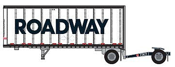 Trainworx 4288403 N Scale 28' Pup Van Trailer with Converter Dolly - Assembled -- Roadway 3 (white, black, Billboard Lettering)