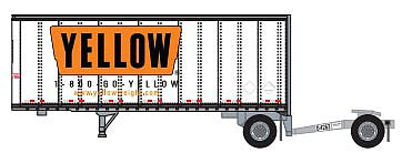 Trainworx 4288504 N Scale 28' Pup Van Trailer with Converter Dolly - Assembled -- Yellow 1 (white, orange stripe, Billboard Narrow Lettering Logo)