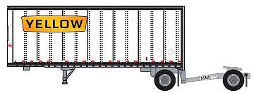 Trainworx 4288507 N Scale 28' Pup Van Trailer with Converter Dolly - Assembled -- Yellow 1 (white, orange, Wide Lettering Logo)