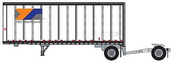 Trainworx 4289001 N Scale 28' Pup Van Trailer with Converter Dolly - Assembled -- YRC Worldwide 1 (white, orange, blue, gray)