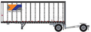 Trainworx 4289002 N Scale 28' Pup Van Trailer with Converter Dolly - Assembled -- YRC Worldwide 2 (white, orange, blue, gray)