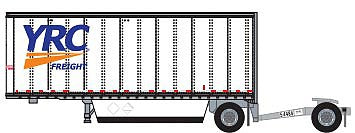 Trainworx 4289004 N Scale 28' Pup Van Trailer with Converter Dolly - Assembled -- YRC Freight 2 (white, orange, blue)