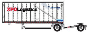 Trainworx 4289104 N Scale 28' Pup Van Trailer with Converter Dolly - Assembled -- XPO Logistics-Con-Way 1 (white, red, black, blue)