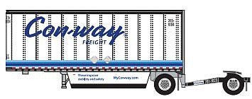 Trainworx 4289107 N Scale 28' Pup Van Trailer with Converter Dolly - Assembled -- Con-Way Freight 3 (white, blue)